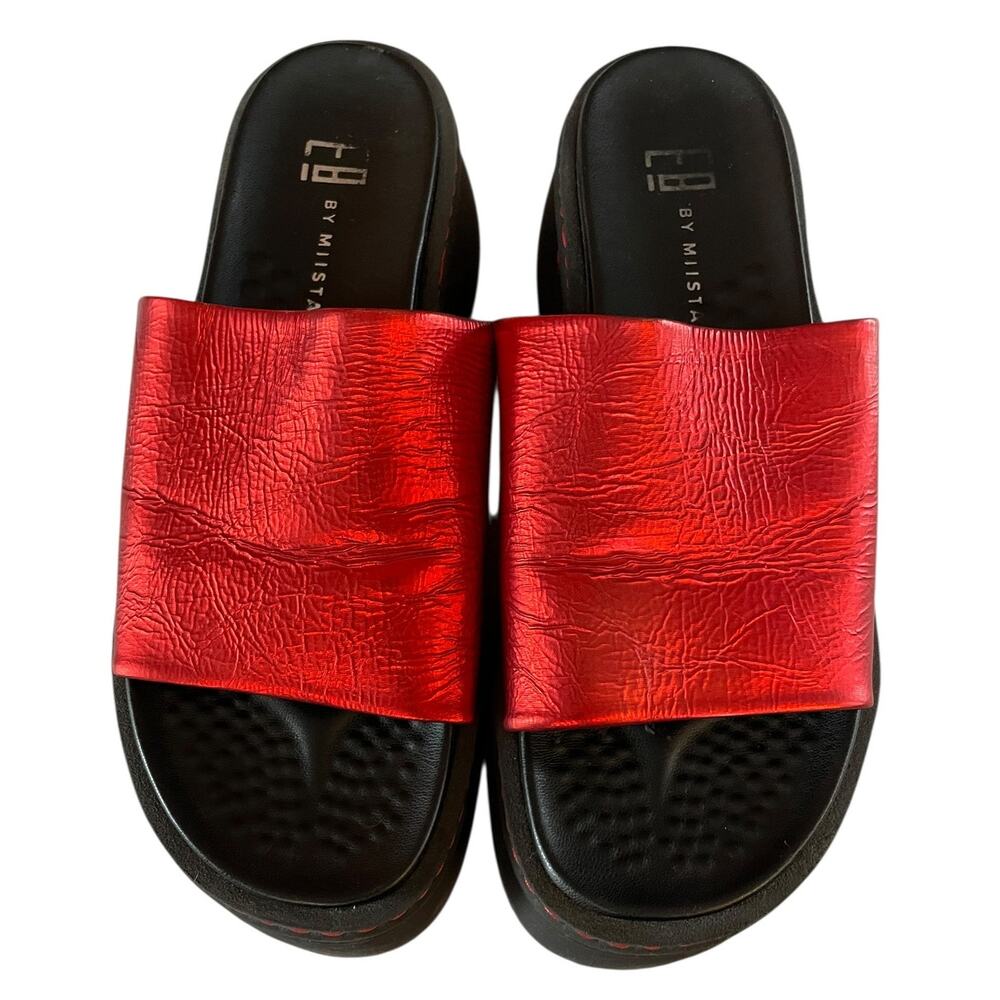 Miista Metallic Red Slide Sandals